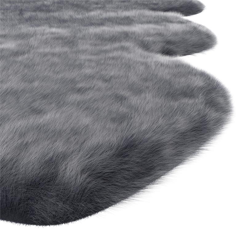 Gloss Black Faux Fur Acrylic and Polyester Area Rug