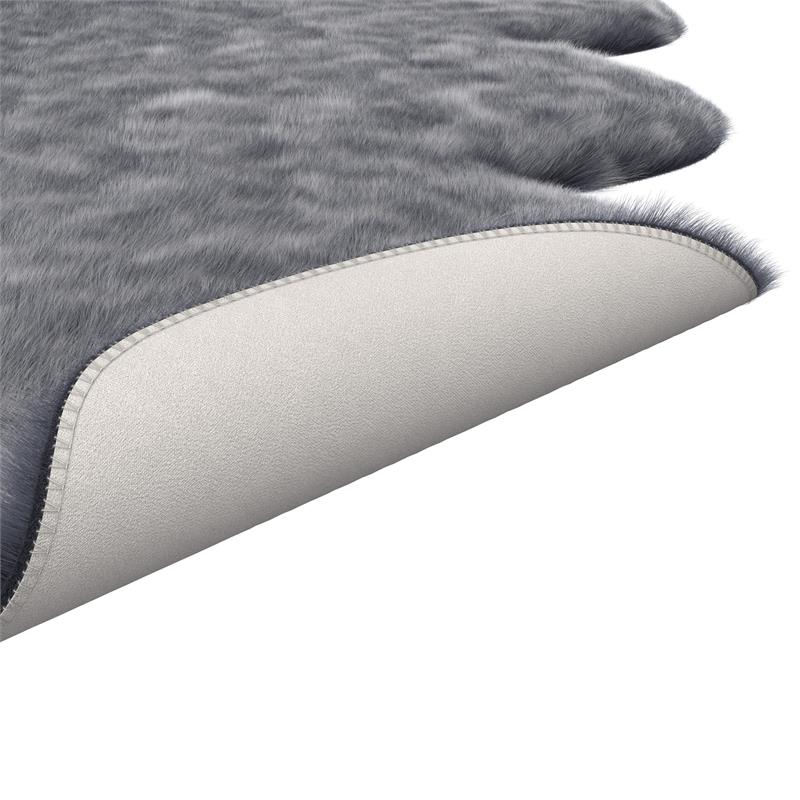 Gloss Black Faux Fur Acrylic and Polyester Area Rug