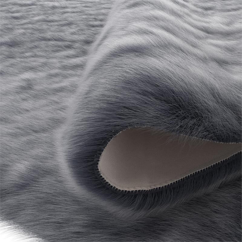 Gloss Black Faux Fur Acrylic and Polyester Area Rug