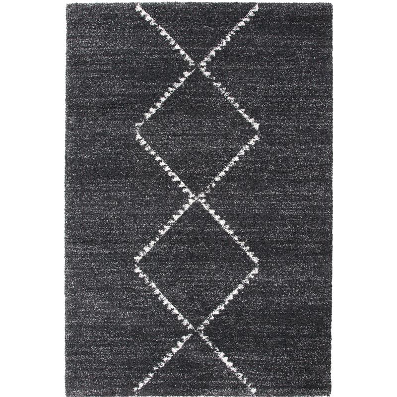 Granada Asher Olefin Shag Black/ Ivory Argyle Area Rug