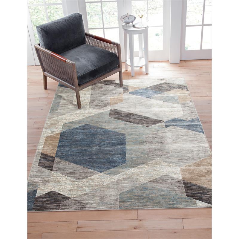 Sonoma Calliope Gray/ Blue/ Natural Geometric Viscose Area Rug