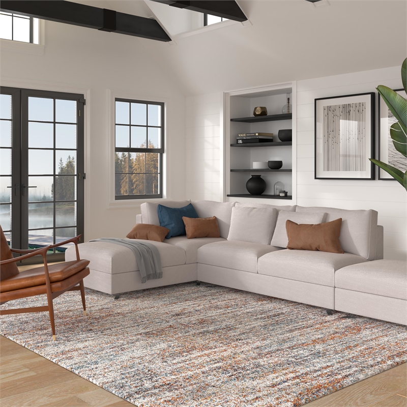 Granada Ezra Ivory Blue Orange and Rust Olefin Shag Area Rug