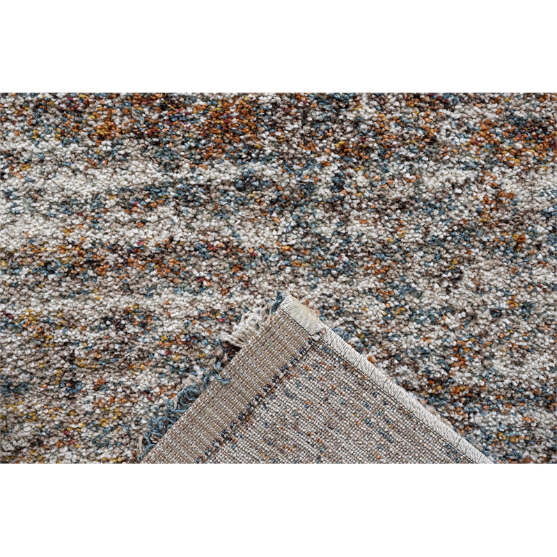 Granada Ezra Ivory Blue Orange and Rust Olefin Shag Area Rug