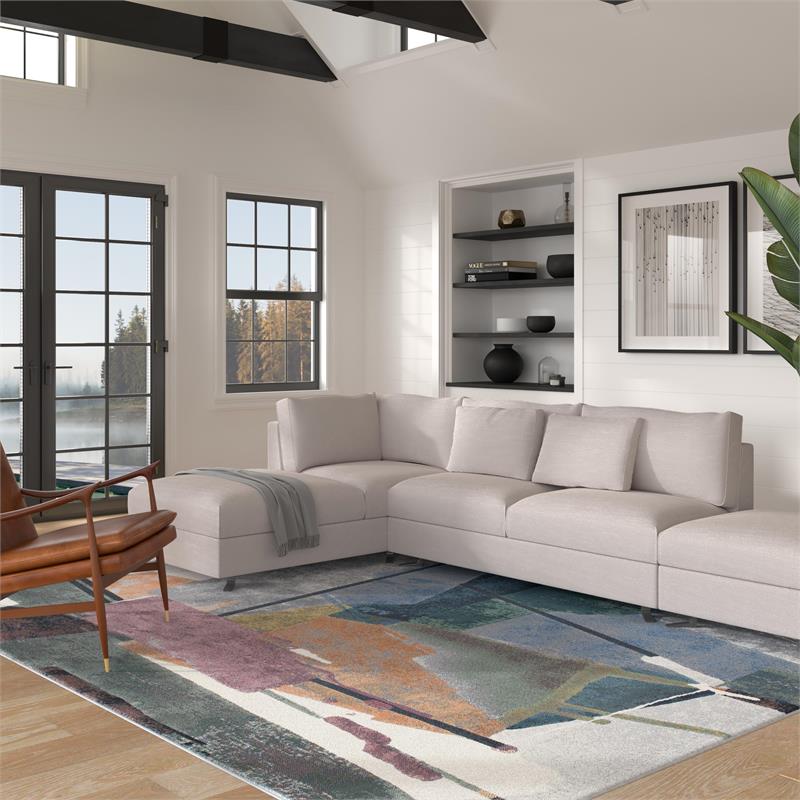 Essentials Abstract Orange Sage Blue Gray Ivory and Mauve Olefin Area Rug