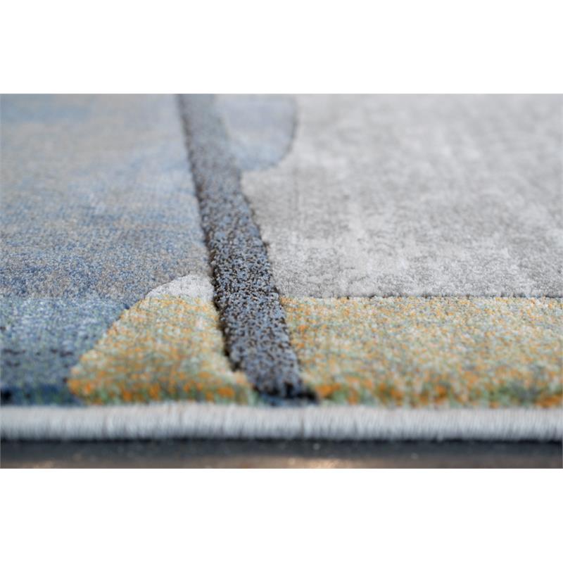 Essentials Abstract Orange Sage Blue Gray Ivory and Mauve Olefin Area Rug