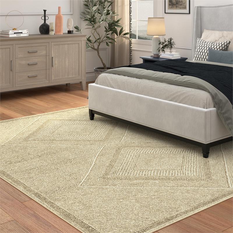 Sonoma Benzara Beige and White Viscose Area Rug