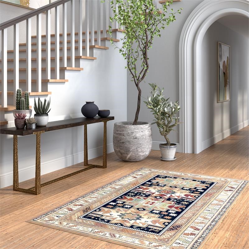Sonoma Gypsy Rust Black Ivory Aqua Viscose Area Rug