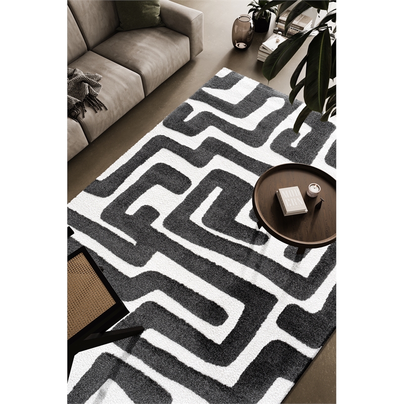 Luna Meara Black and Ivory Recycled Polyester Area Rug