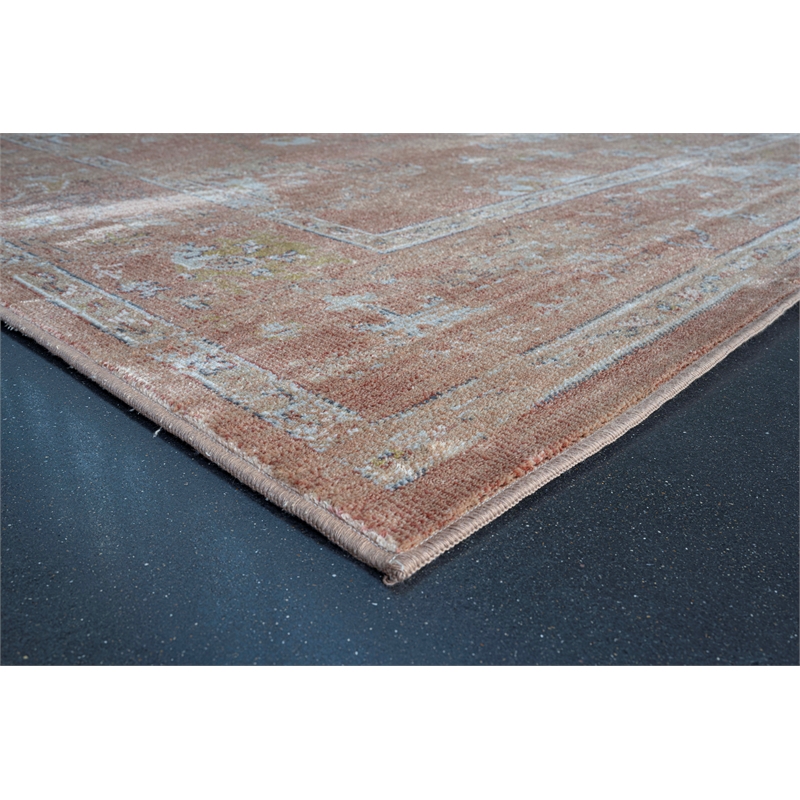 Eno Elmina Rust Beige Ivory and Green Viscose  Area Rug