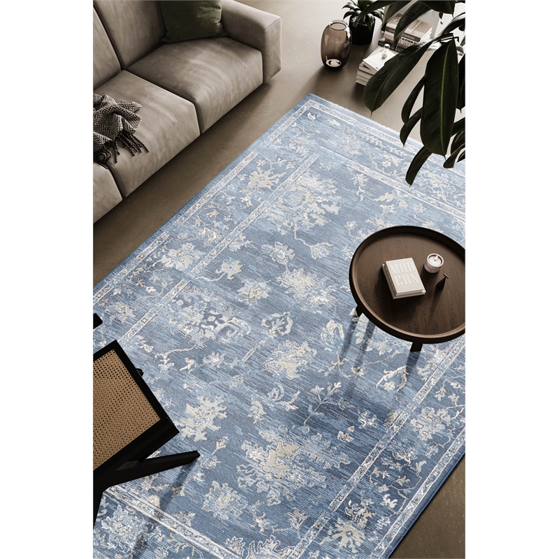 Eno Elmina Blue Ivory and Beige Viscose  Area Rug