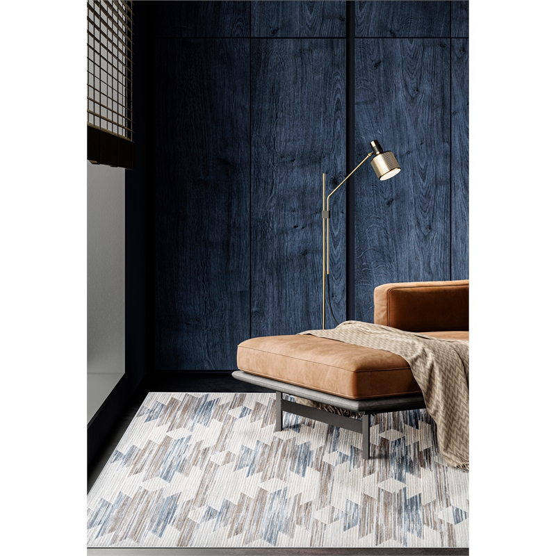 Eno Gamela Blue Brown Copper Grey Ivory Viscose Area Rug