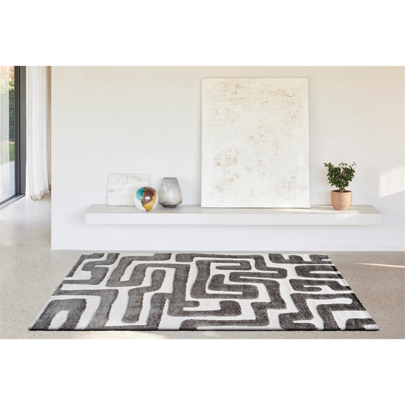 Luna Meara Gray and Ivory Recycled Polyester Area Rug