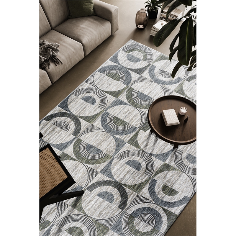 Essentials Archer Green Blue Charcoal Ivory and Gray Polyester Area Rug