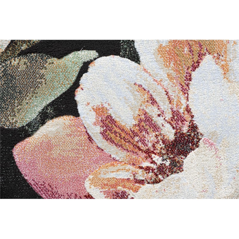 Essentials Eleanor Black Blush Pink Rose Peach and Green Polyester Area Rug