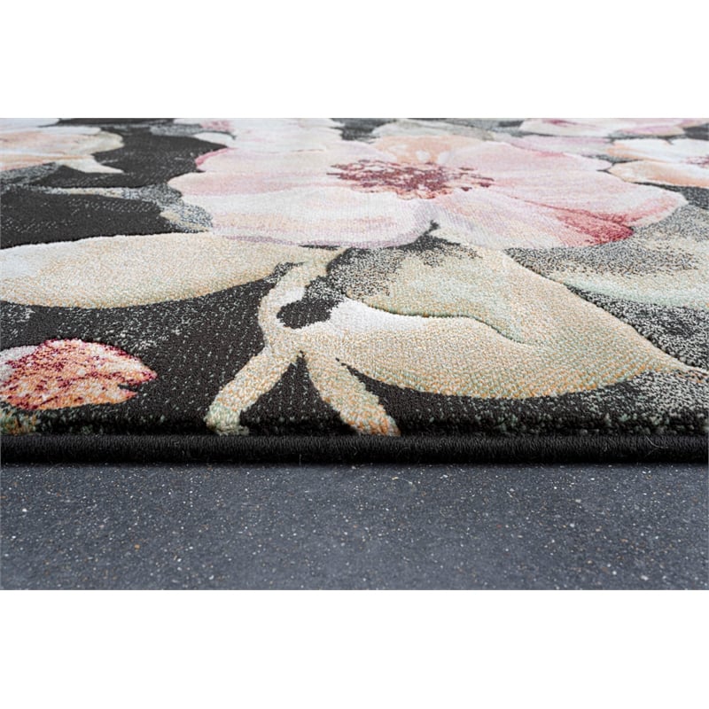 Essentials Eleanor Black Blush Pink Rose Peach and Green Polyester Area Rug