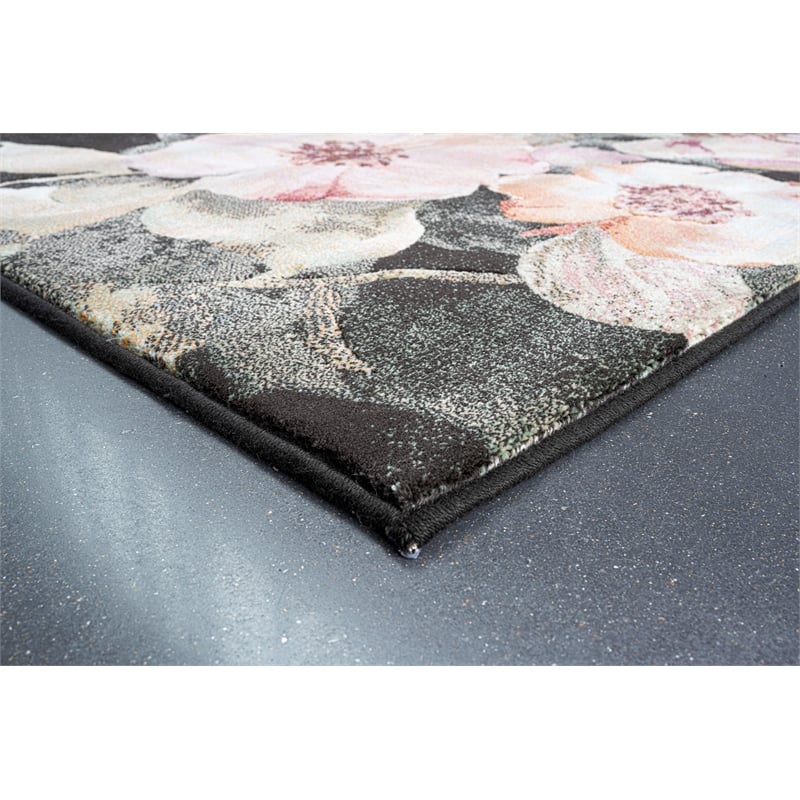 Essentials Eleanor Black Blush Pink Rose Peach and Green Polyester Area Rug