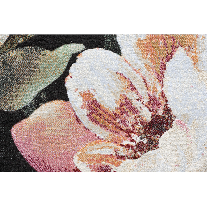 Essentials Eleanor Black Blush Pink Rose Peach and Green Polyester Area Rug