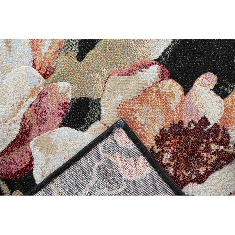 Essentials Eleanor Black Blush Pink Rose Peach and Green Polyester Area Rug