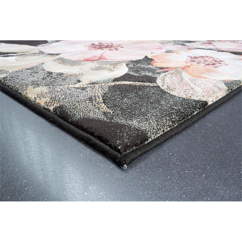 Essentials Eleanor Black Blush Pink Rose Peach and Green Polyester Area Rug