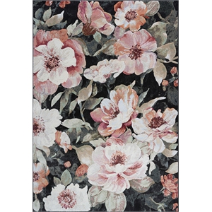 Essentials Eleanor Black Blush Pink Rose Peach and Green Polyester Area Rug
