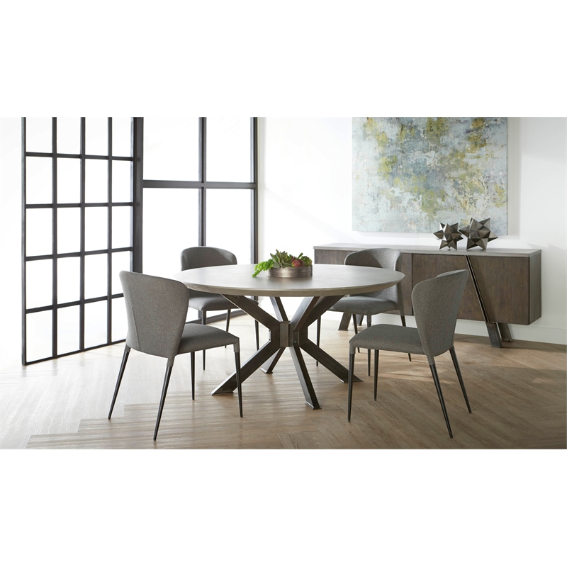 Dason Dining Chair In Charcoal Fabric, Matte Black Metal Dining Chairs Set Of 4