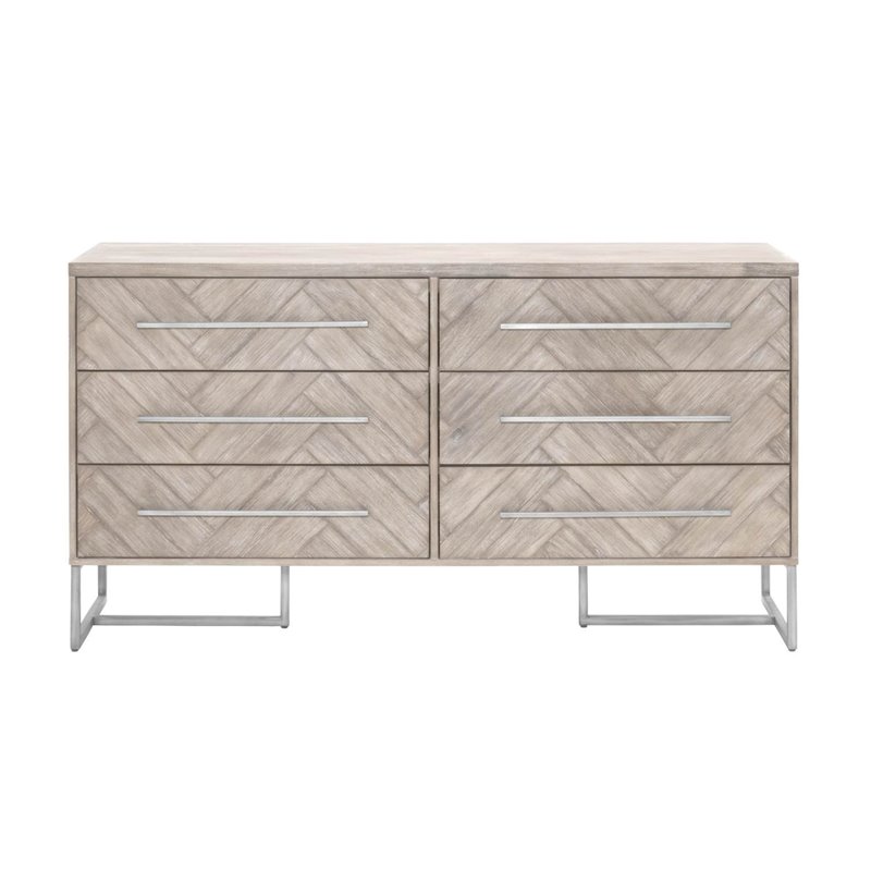 Mosaic Double Dresser In Natural Gray And Brushed Stainless Steel