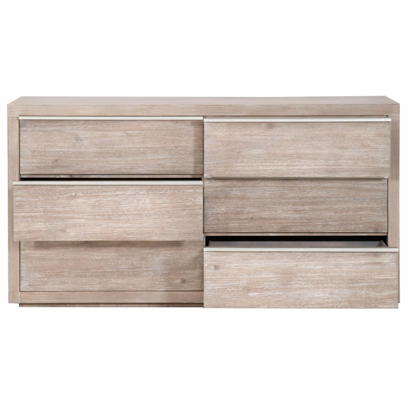 Steele 6 Drawer Dresser In Natural Gray And Brushed Stainless