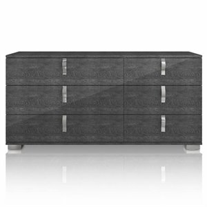 star international furniture vivente noble 6-drawer wood dresser in gray/chrome