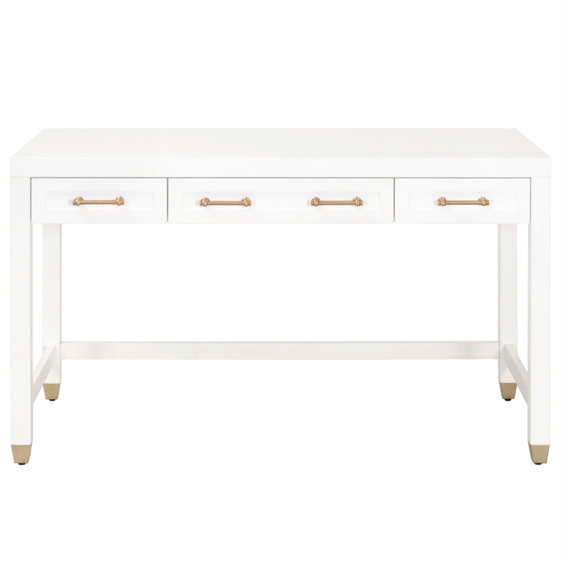 Stella 3 Drawer Writing Desk In Matte White 6137 Wht Bbrs