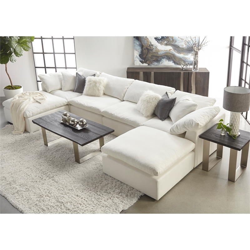Essentials For Living Stitch & Hand Sky Fabric Modular Ottoman in White