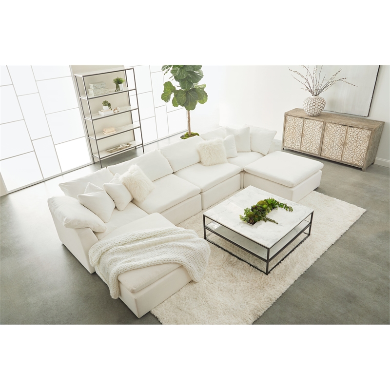 Essentials For Living Stitch & Hand Sky Fabric Modular Ottoman in White