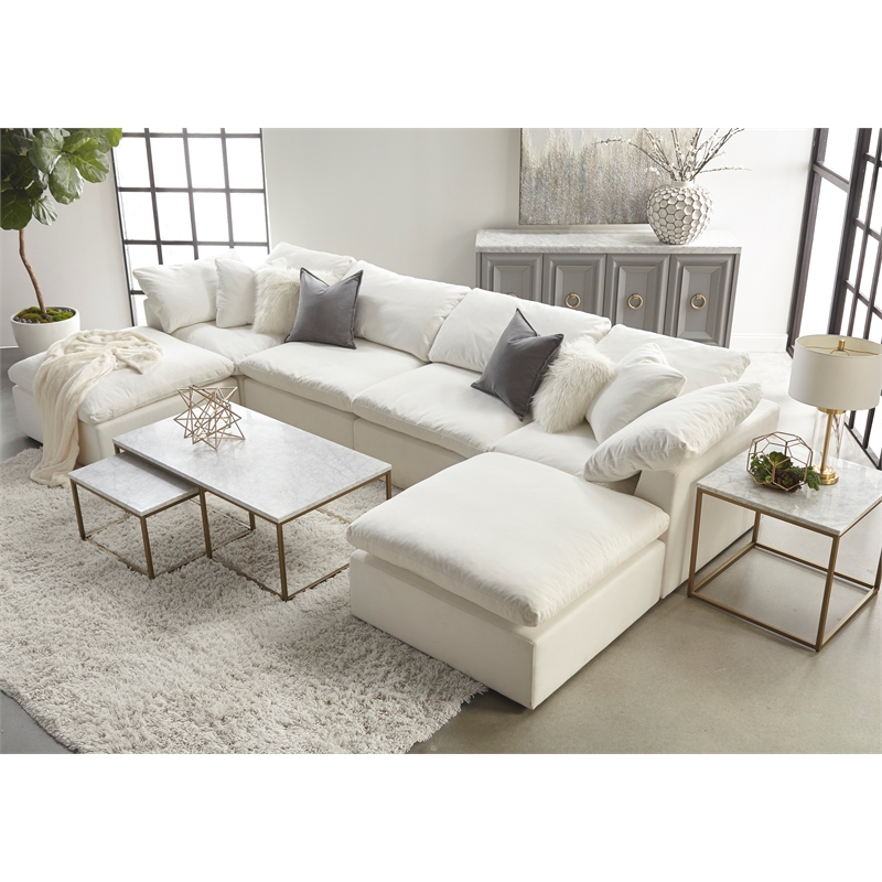 Essentials For Living Stitch & Hand Sky Fabric Modular Ottoman in White