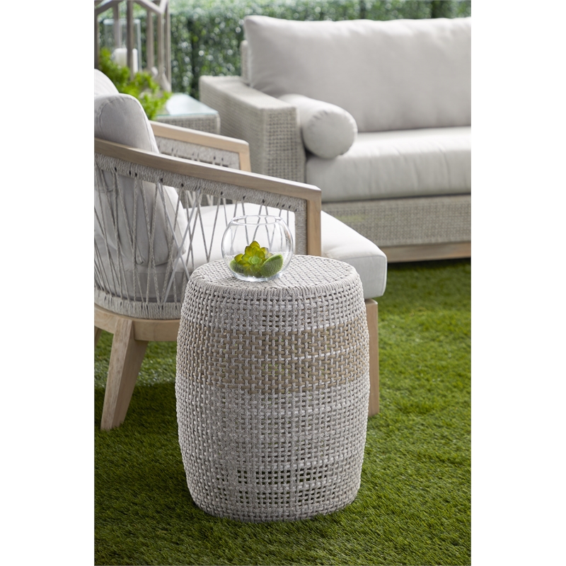 Essentials For Living Woven Loom Fabric Accent Table in Taupe Gray