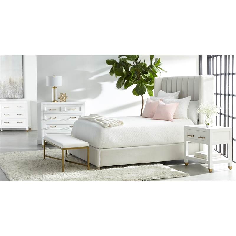 Essentials For Living Stitch & Hand Chandler Velvet Queen Bed in Cream