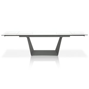 victory glass top extendable dining table in matte dark gray