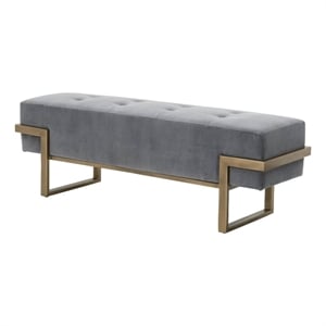 essentials for living district fiona velvet upholstered bench in gray