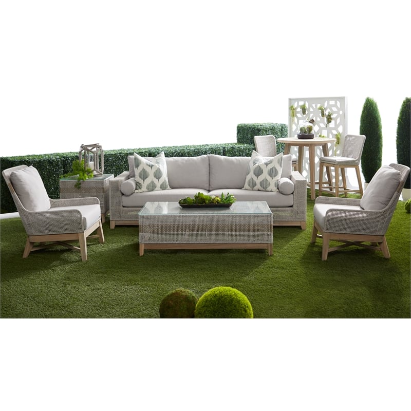 Essentials For Living Woven Tapestry Fabric Outdoor Coffee Table in Gray