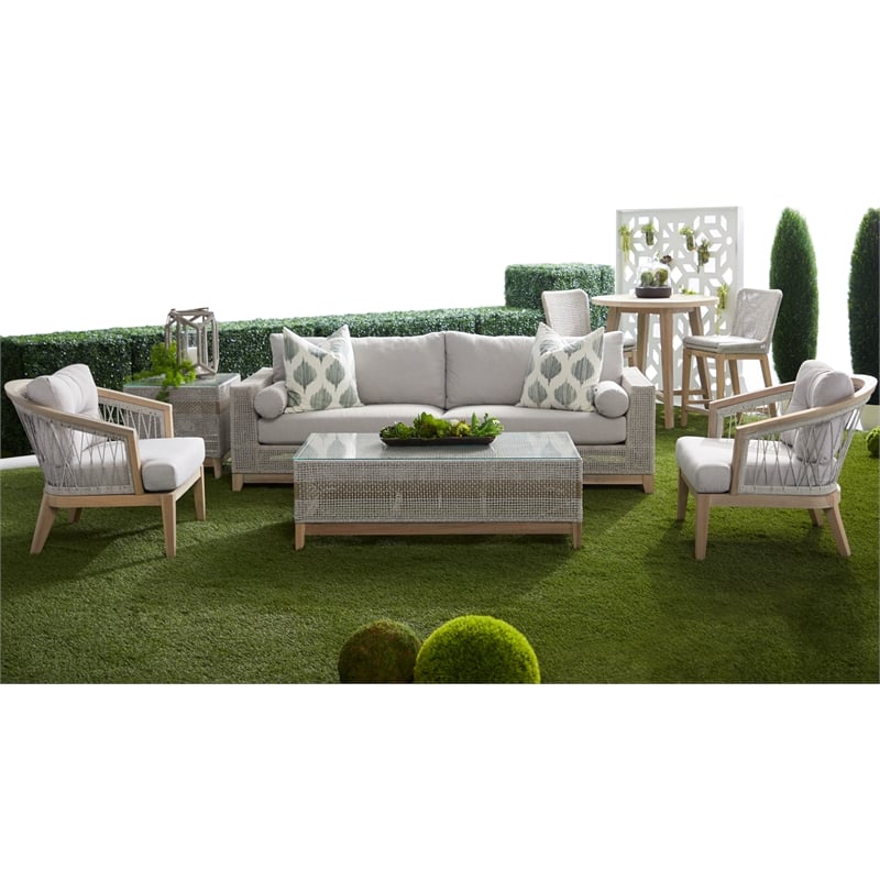 Essentials For Living Woven Tapestry Fabric Outdoor Coffee Table in Gray
