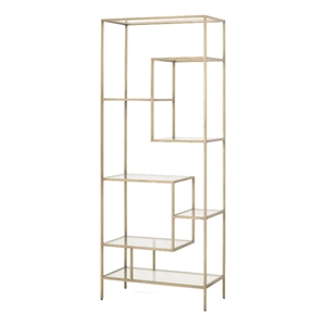 essentials for living district beakman metal bookcase in brass/clear
