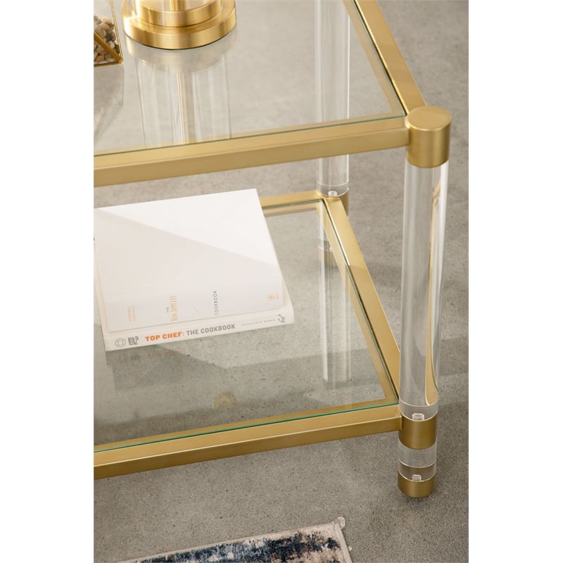 Essentials For Living Traditions Nouveau Glass End Table in Brass