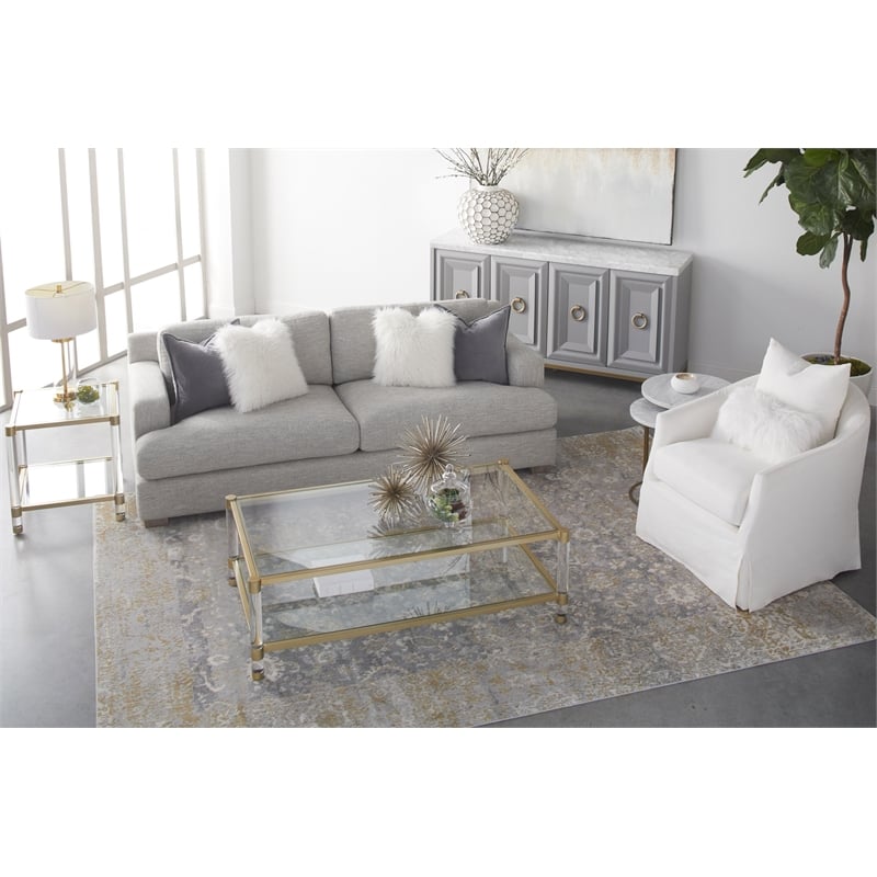 Essentials For Living Traditions Nouveau Glass End Table in Brass