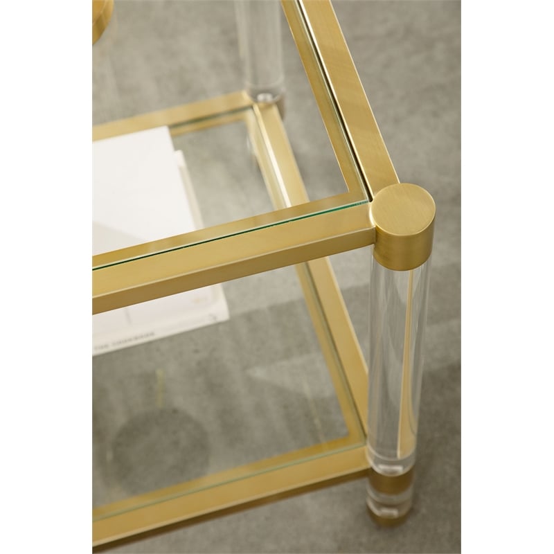 Essentials For Living Traditions Nouveau Glass End Table in Brass