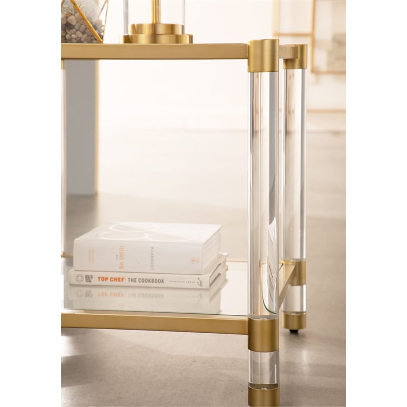 Essentials For Living Traditions Nouveau Glass End Table in Brass