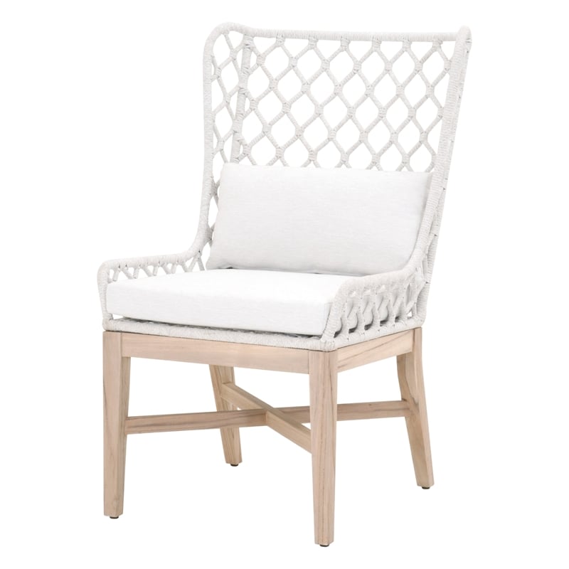Essentials For Living Woven Lattis Fabric Outdoor Wing Chair in Off White