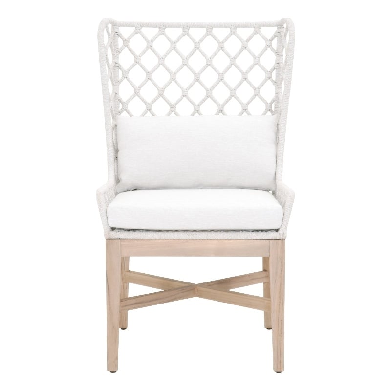 Essentials For Living Woven Lattis Fabric Outdoor Wing Chair in Off White