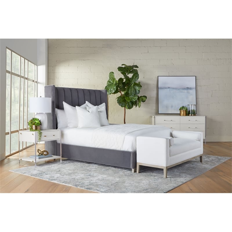 Essentials For Living Stitch & Hand Velvet Queen Bed in Dove Gray