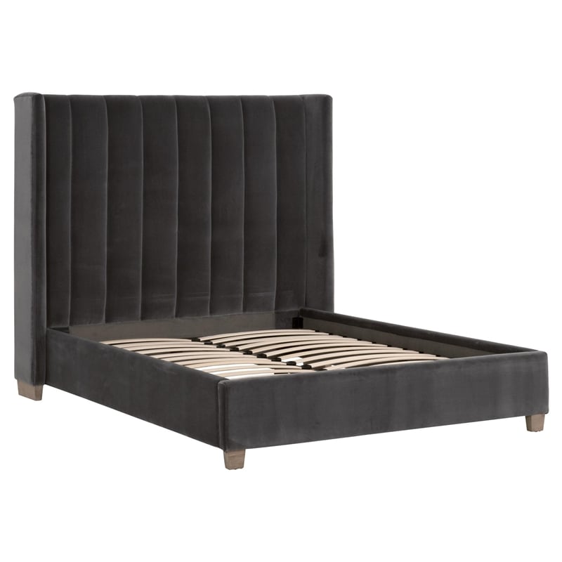 Essentials For Living Stitch & Hand Velvet Queen Bed in Dove Gray