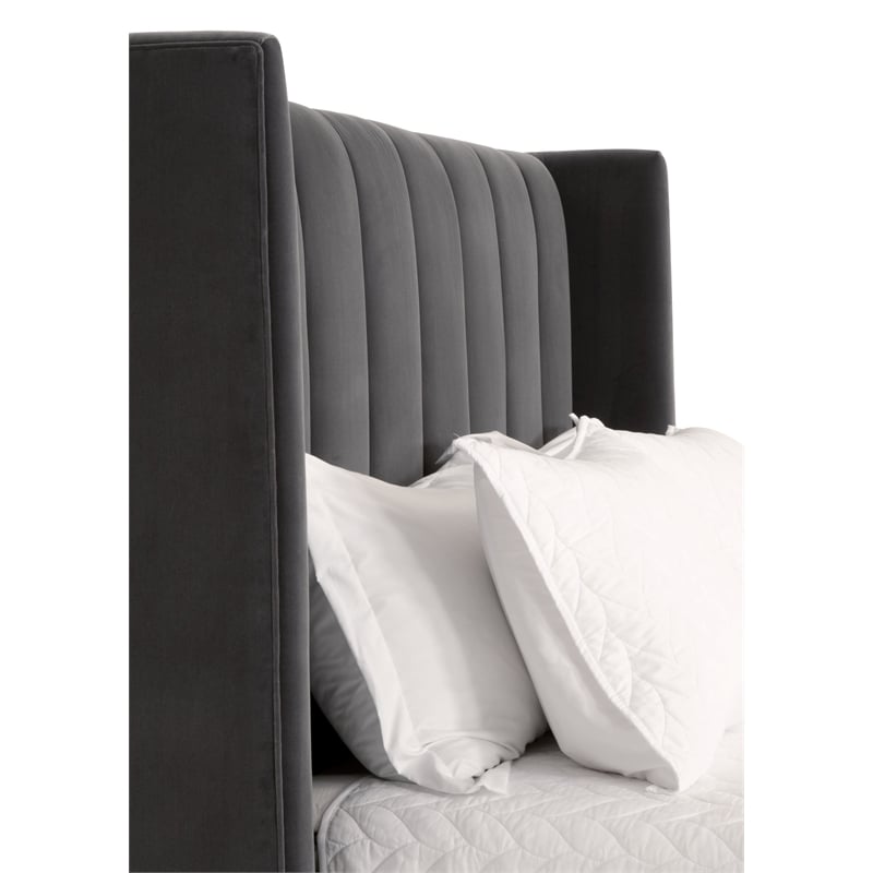 Essentials For Living Stitch & Hand Velvet Queen Bed in Dove Gray