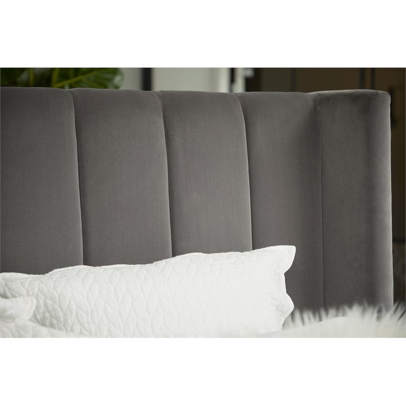 Essentials For Living Stitch & Hand Velvet Queen Bed in Dove Gray
