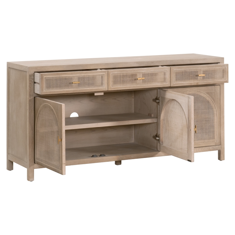 Essentials For Living Bella Antique Cane Wood Media Sideboard in Gray
